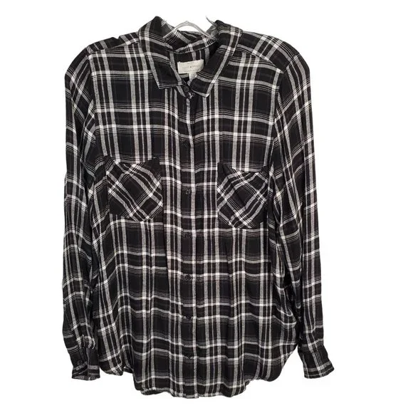 Lucky Brand Womens Size L Shirt Button Plaid Split Back Peplum Skirted Shirttail - Picture 2 of 9